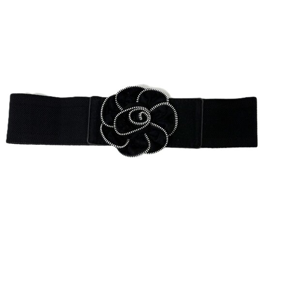 Black Stretch Cinch Belt with Flower outlined in Zipper main image 6